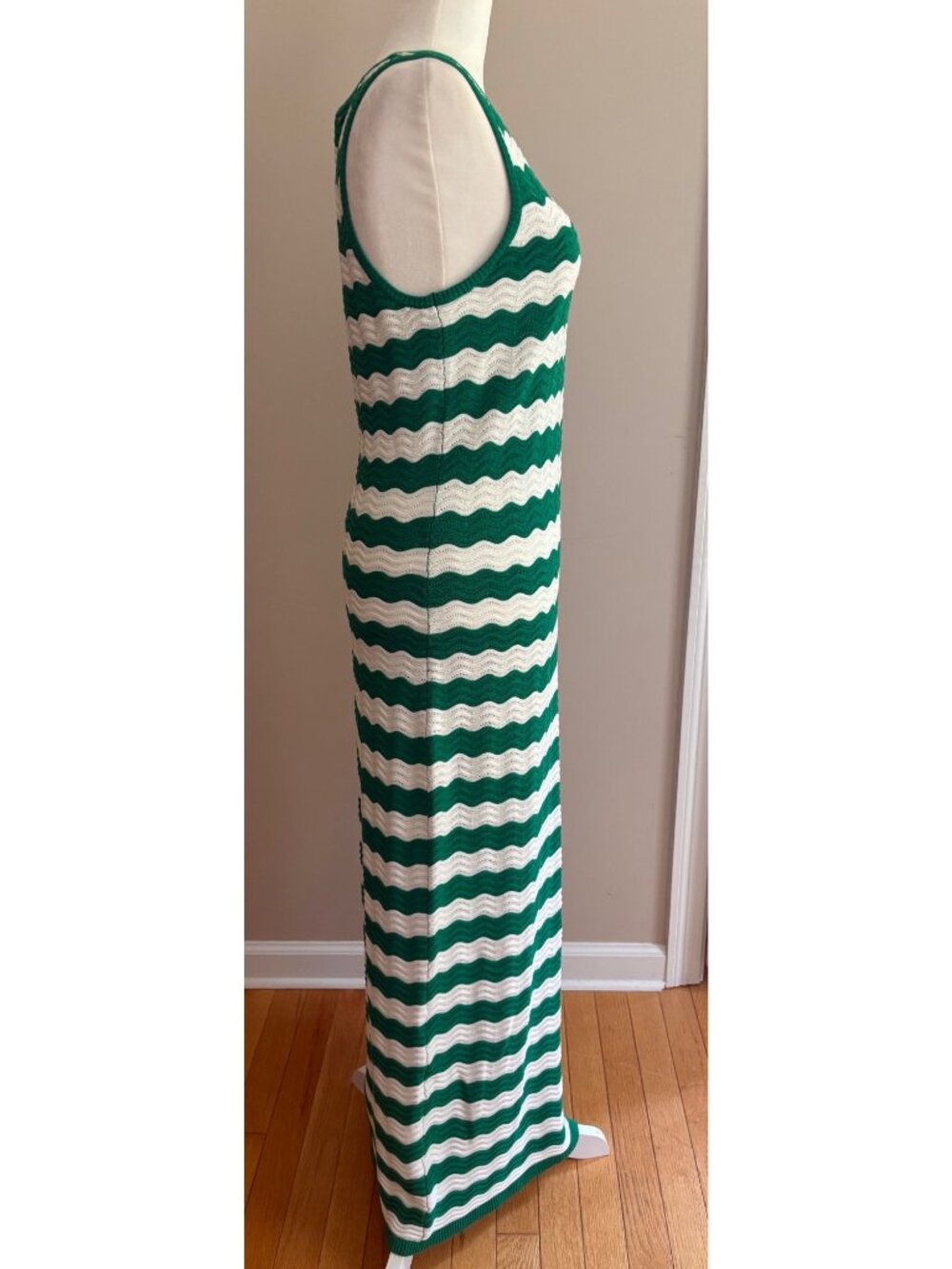 Hyacinth House Tuckernuck Green & White Wavy Knit Stripe Wilder Dress Size M - Picture 4 of 13